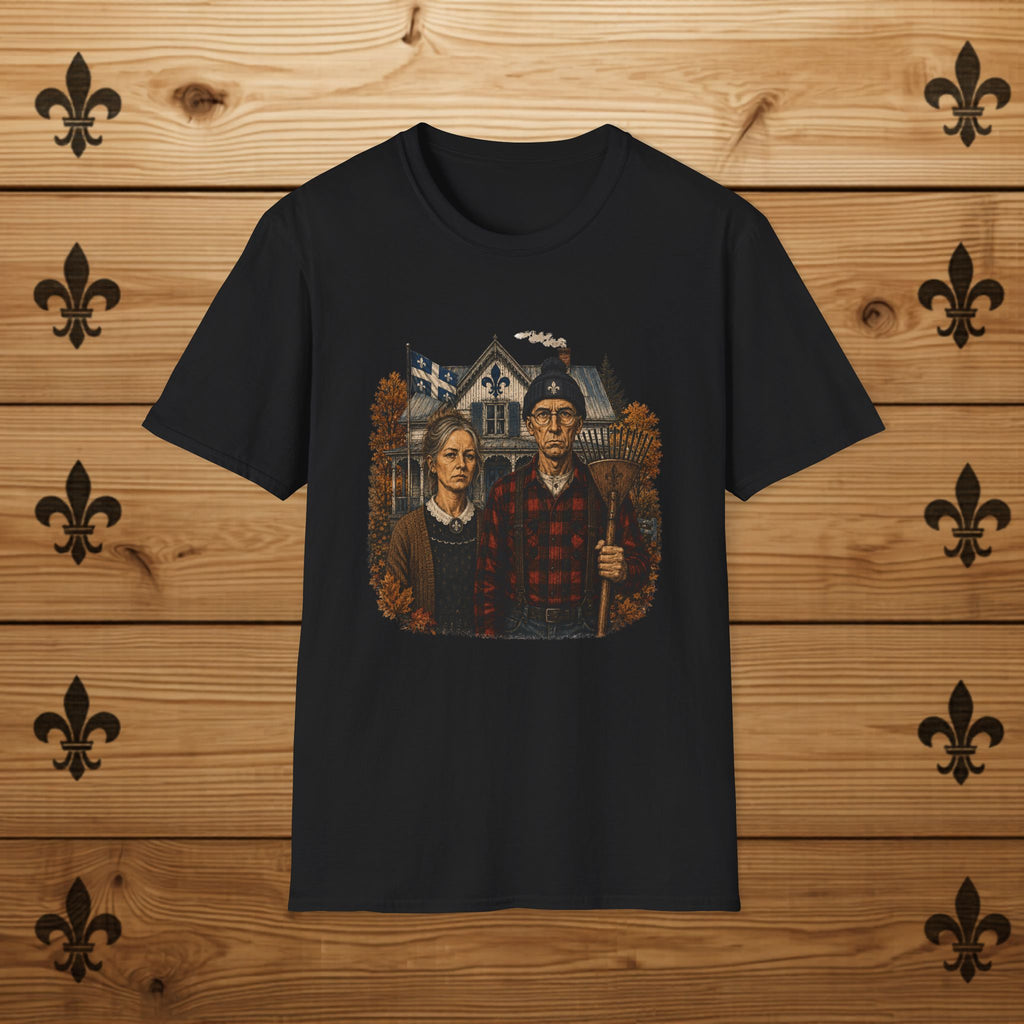 T-Shirt Couple Ferme Hantée Chandail Gothique Québécois Illustration Rustique Americana Couple Halloween