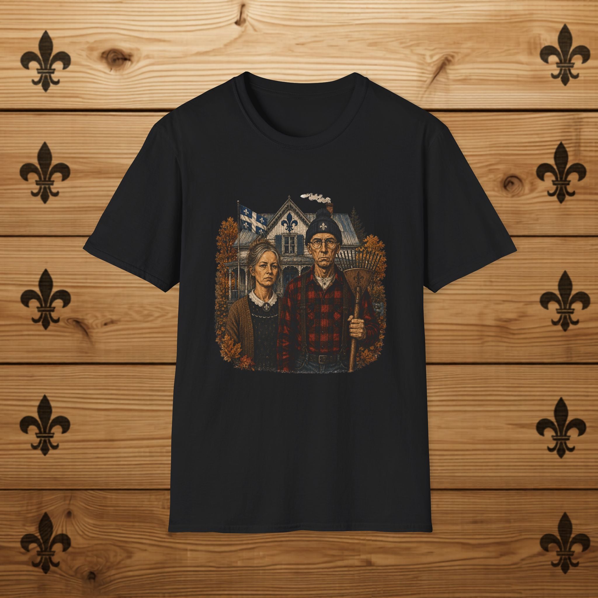 T-Shirt Couple Ferme Hantée Chandail Gothique Québécois Illustration Rustique Americana Couple Halloween