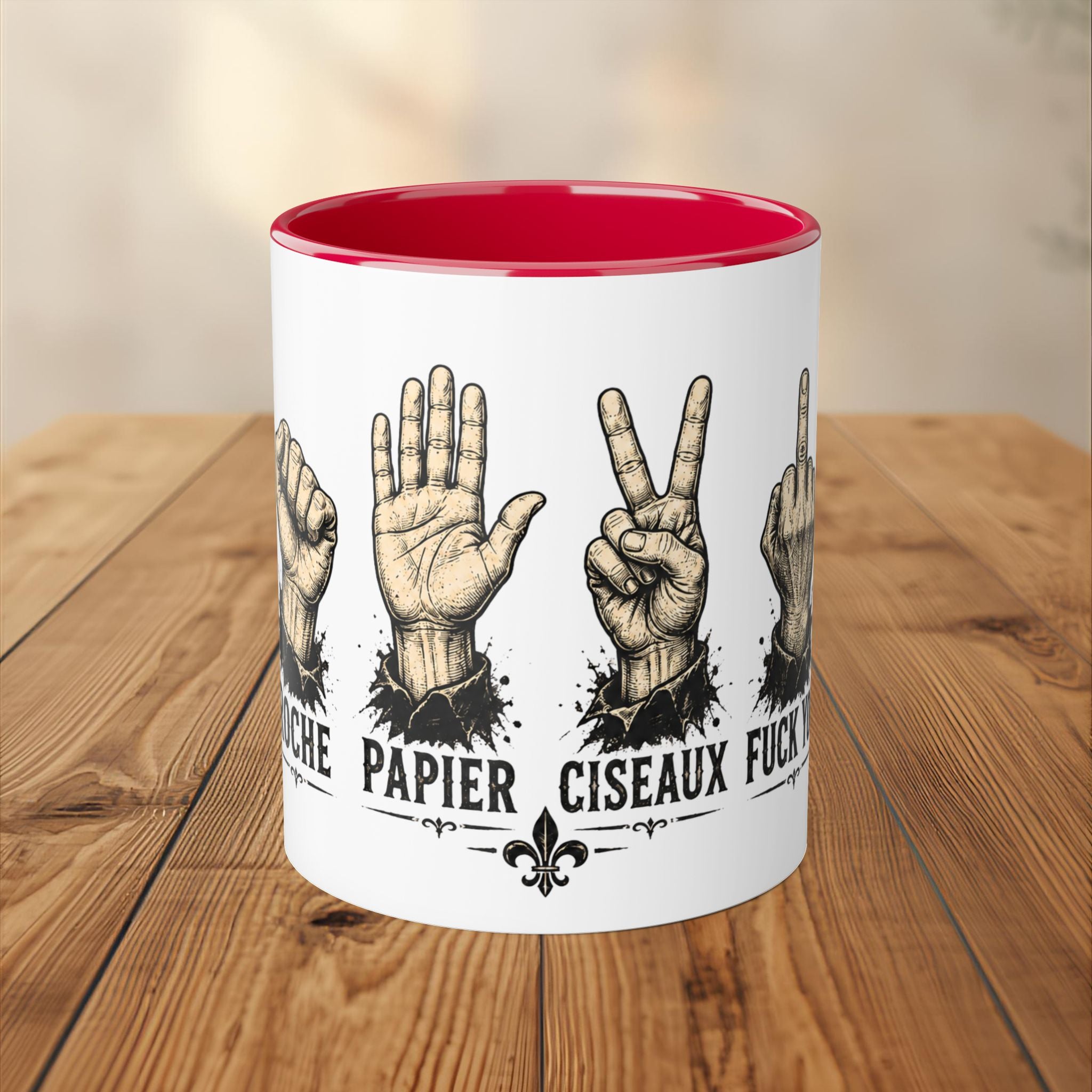 Tasse Roche Papier Ciseaux Tasse Québécoise Drôle et Sarcastique Quebtrash
