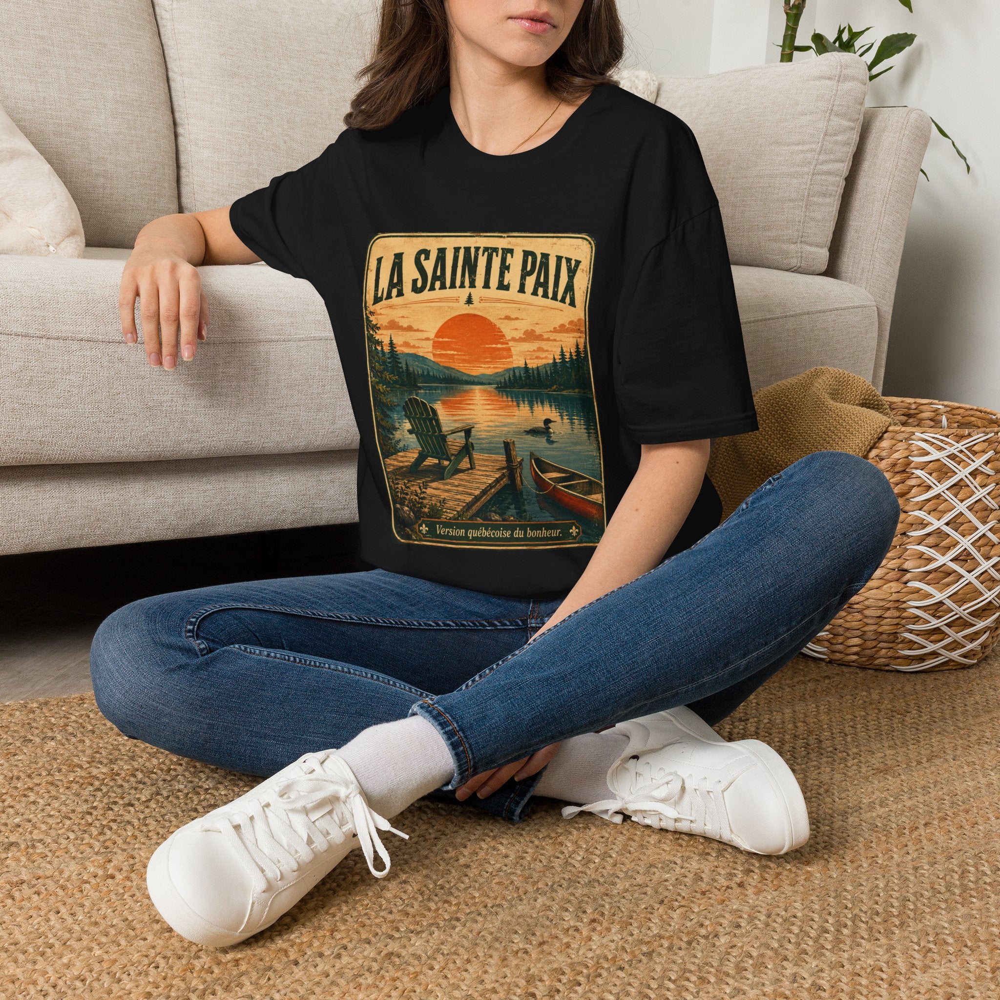 La Sainte Paix Sunset Lake T-Shirt | Vintage Nature Scene