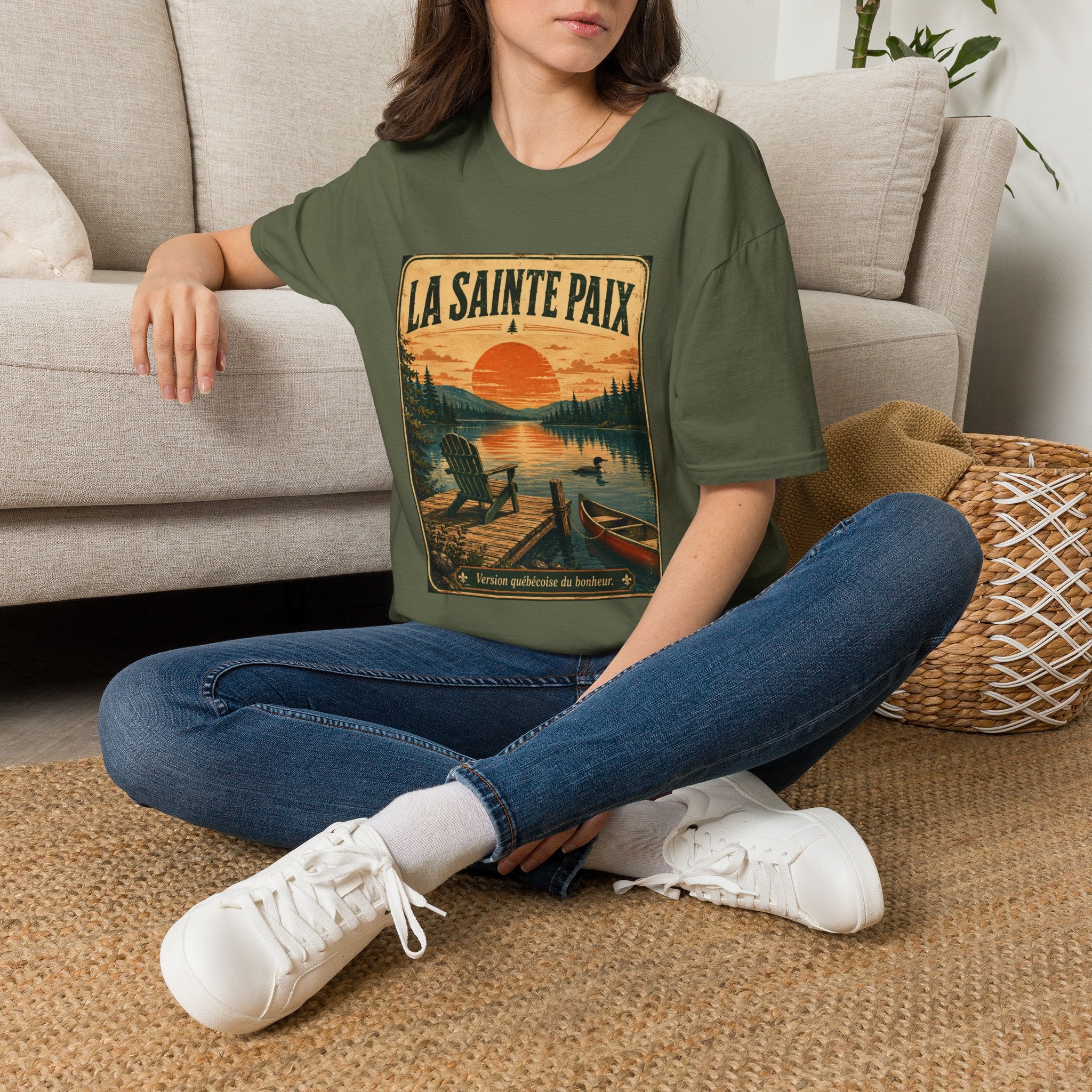 La Sainte Paix Sunset Lake T-Shirt | Vintage Nature Scene