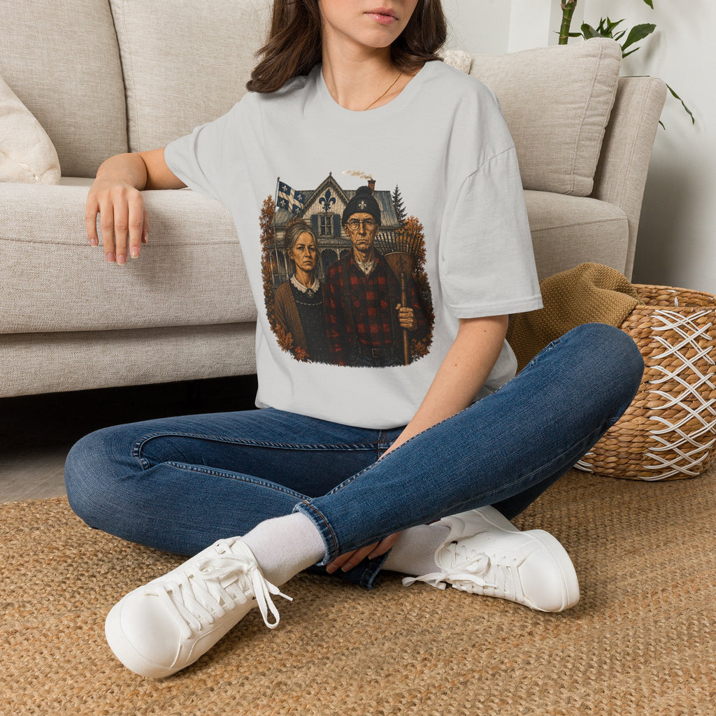 T-Shirt Couple Ferme Hantée Chandail Gothique Québécois Illustration Rustique Americana Couple Halloween