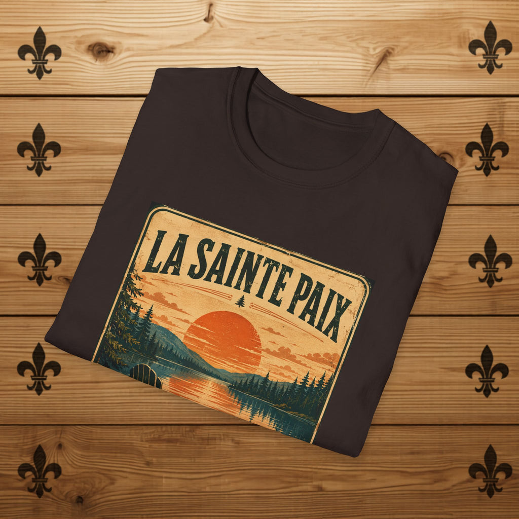 La Sainte Paix Sunset Lake T-Shirt | Vintage Nature Scene