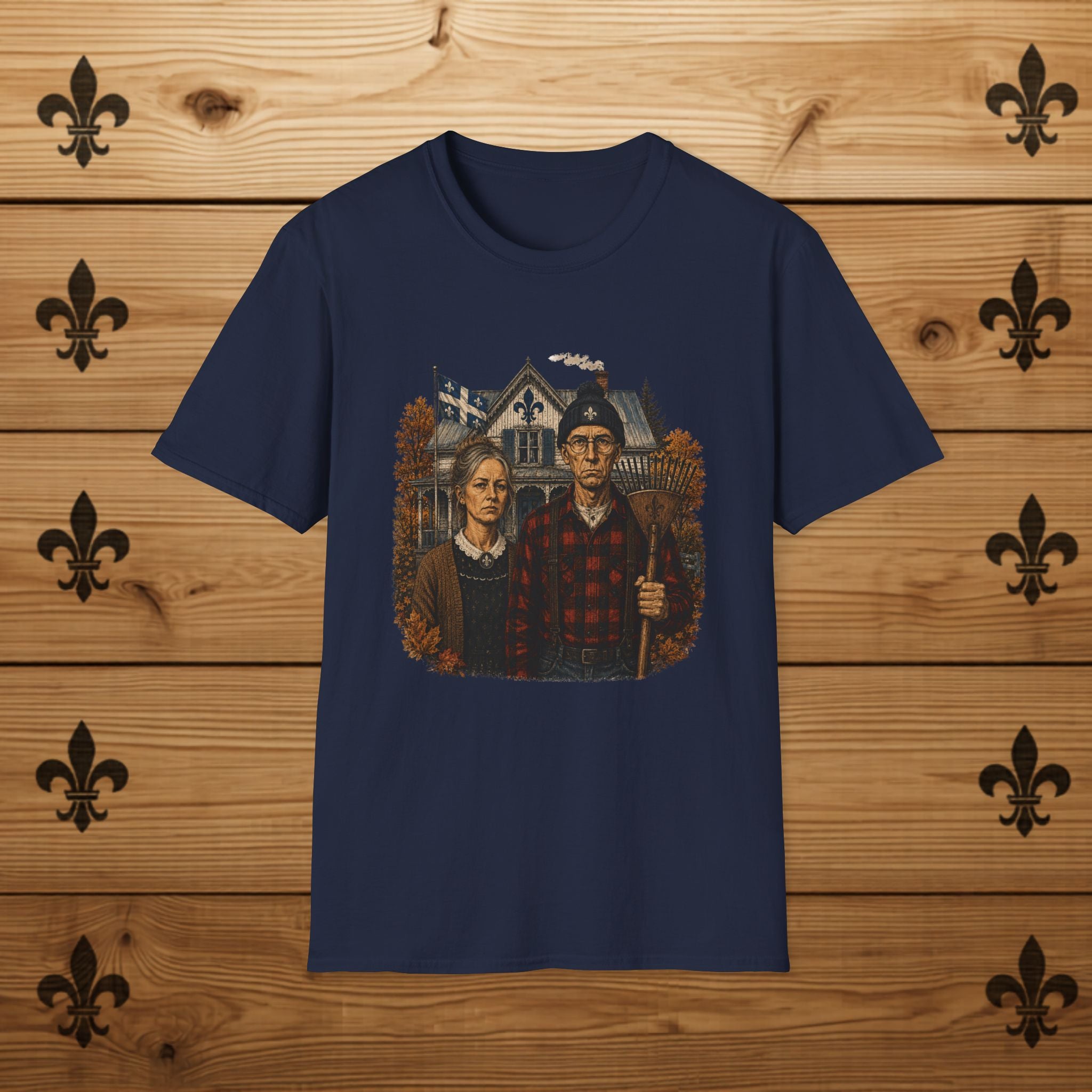 T-Shirt Couple Ferme Hantée Chandail Gothique Québécois Illustration Rustique Americana Couple Halloween