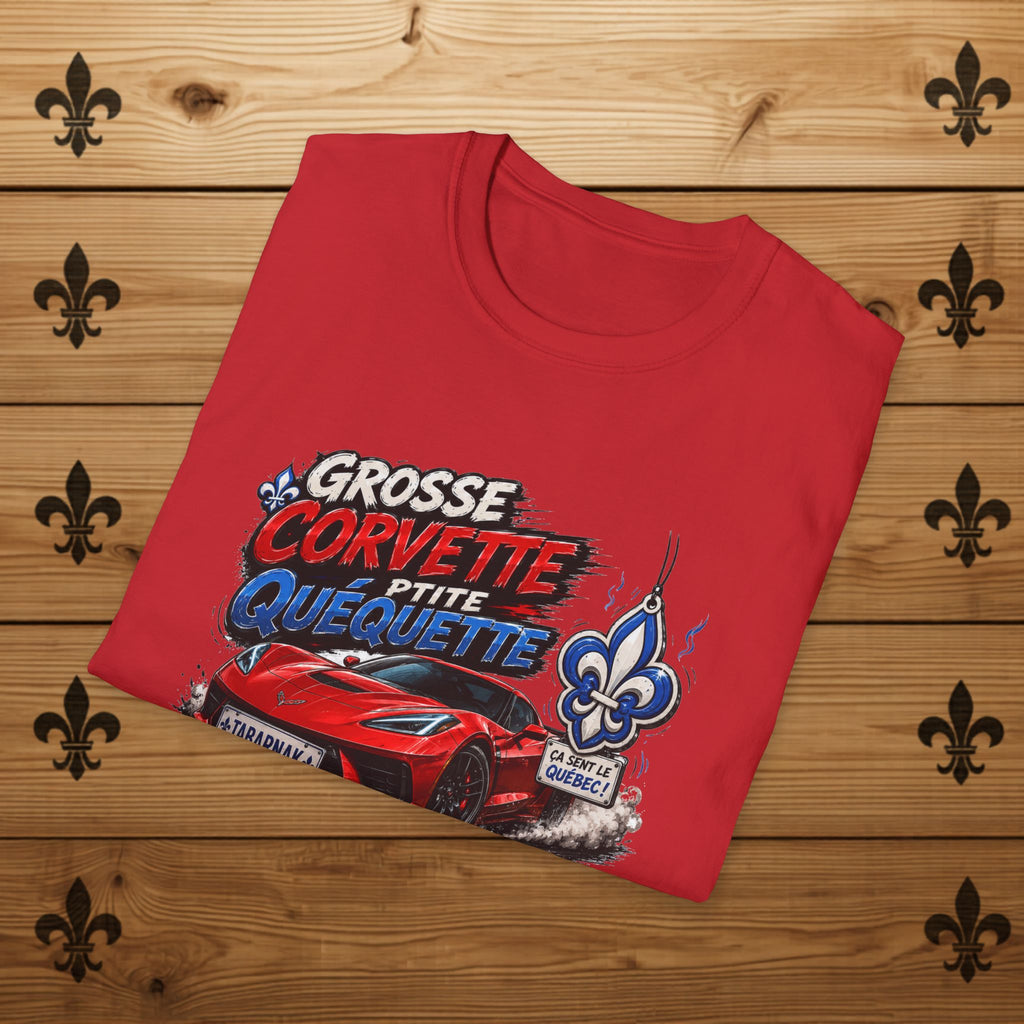 Grosse Corvette Ptite Quequette T-Shirt Red Sports Car Funny Quebec Tee Gift For Him