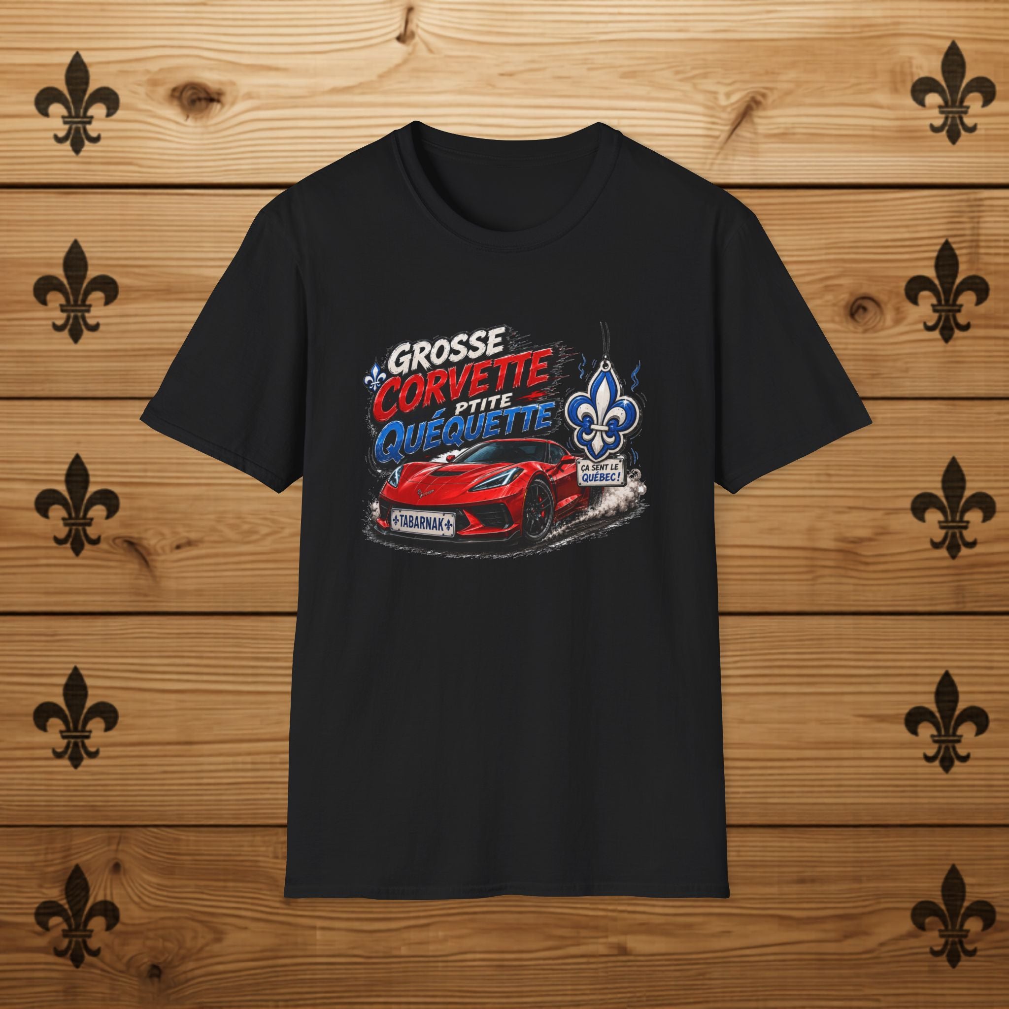 Grosse Corvette Ptite Quequette T-Shirt Red Sports Car Funny Quebec Tee Gift For Him