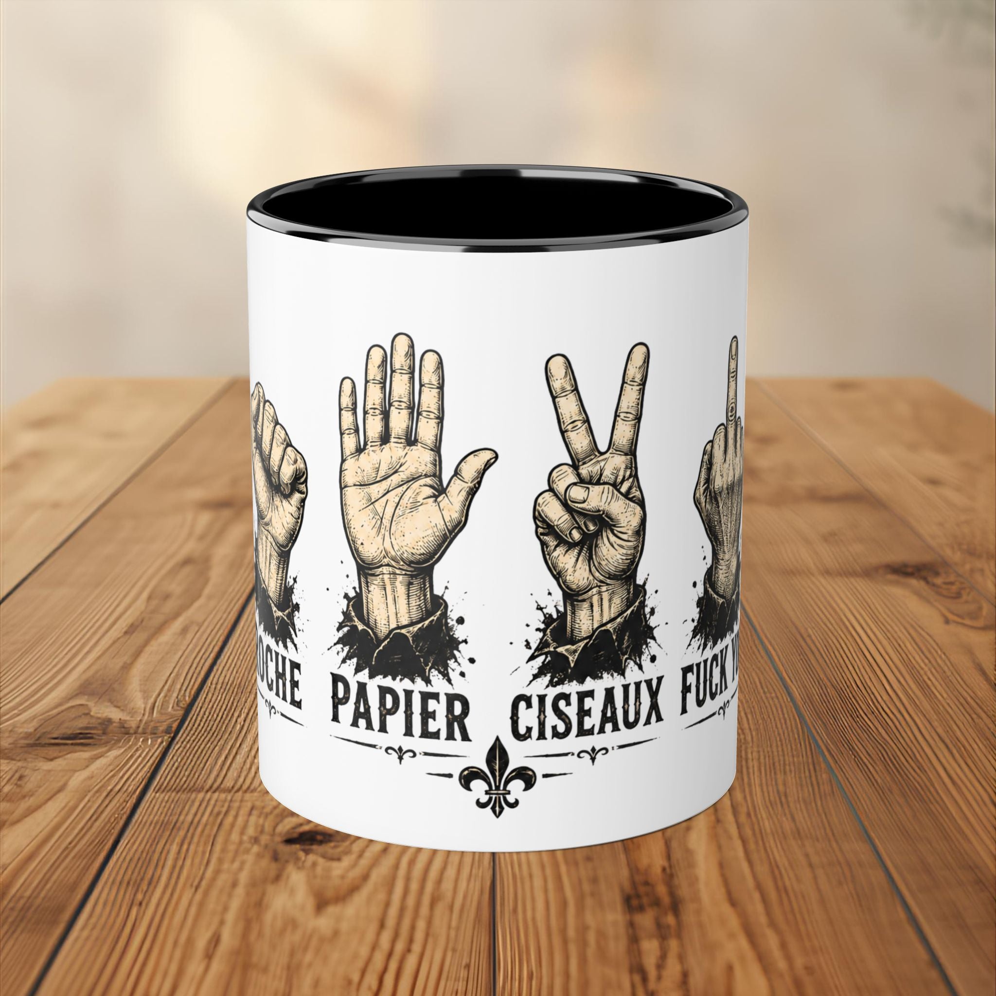 Tasse Roche Papier Ciseaux Tasse Québécoise Drôle et Sarcastique Quebtrash