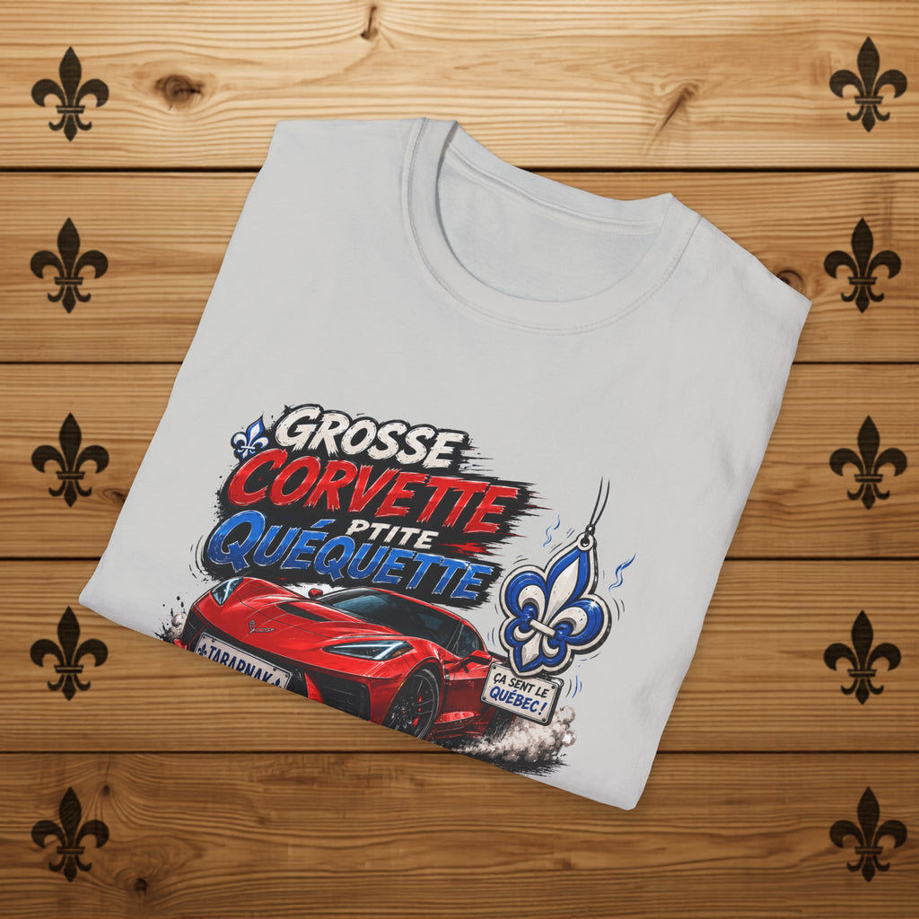Grosse Corvette Ptite Quequette T-Shirt Red Sports Car Funny Quebec Tee Gift For Him