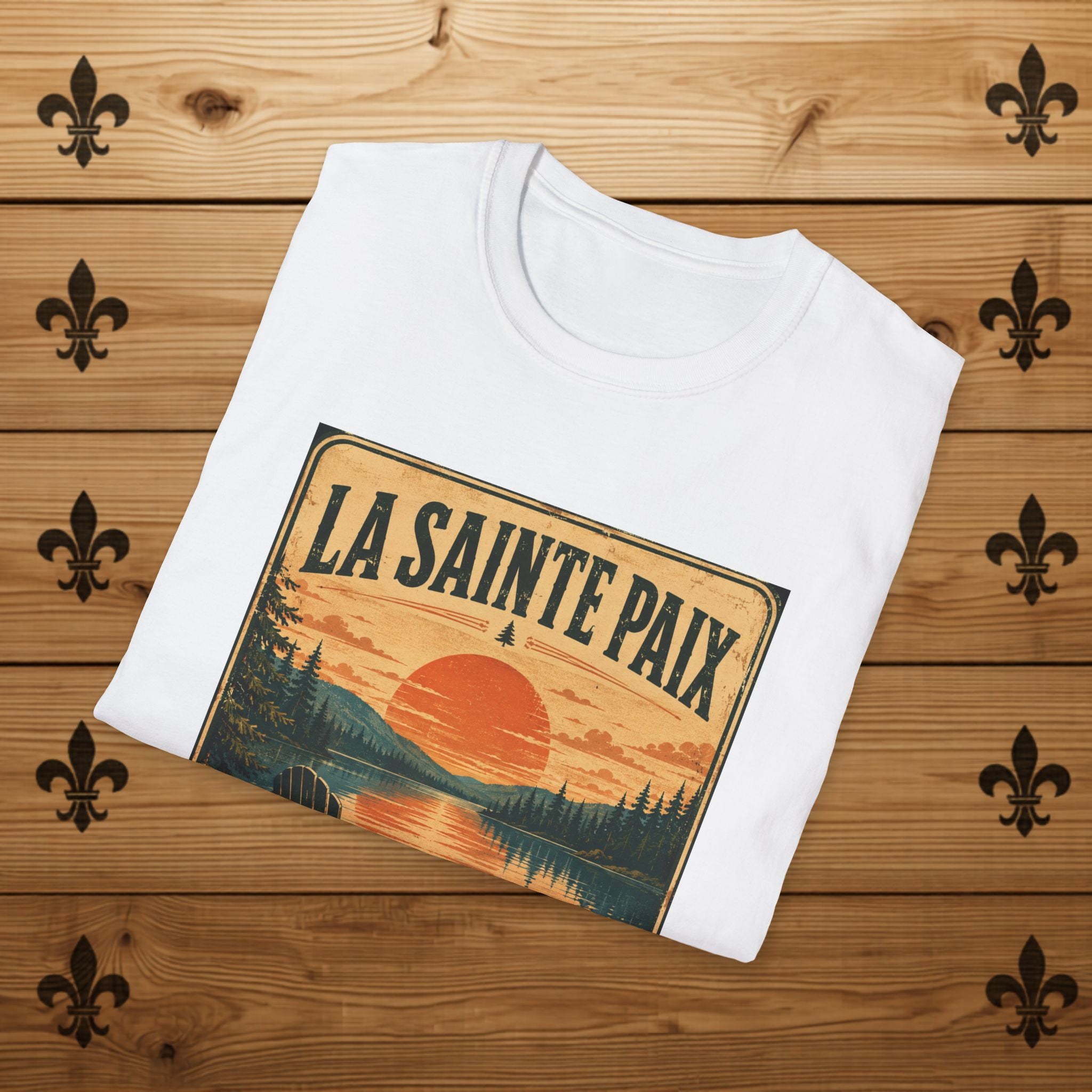 La Sainte Paix Sunset Lake T-Shirt | Vintage Nature Scene