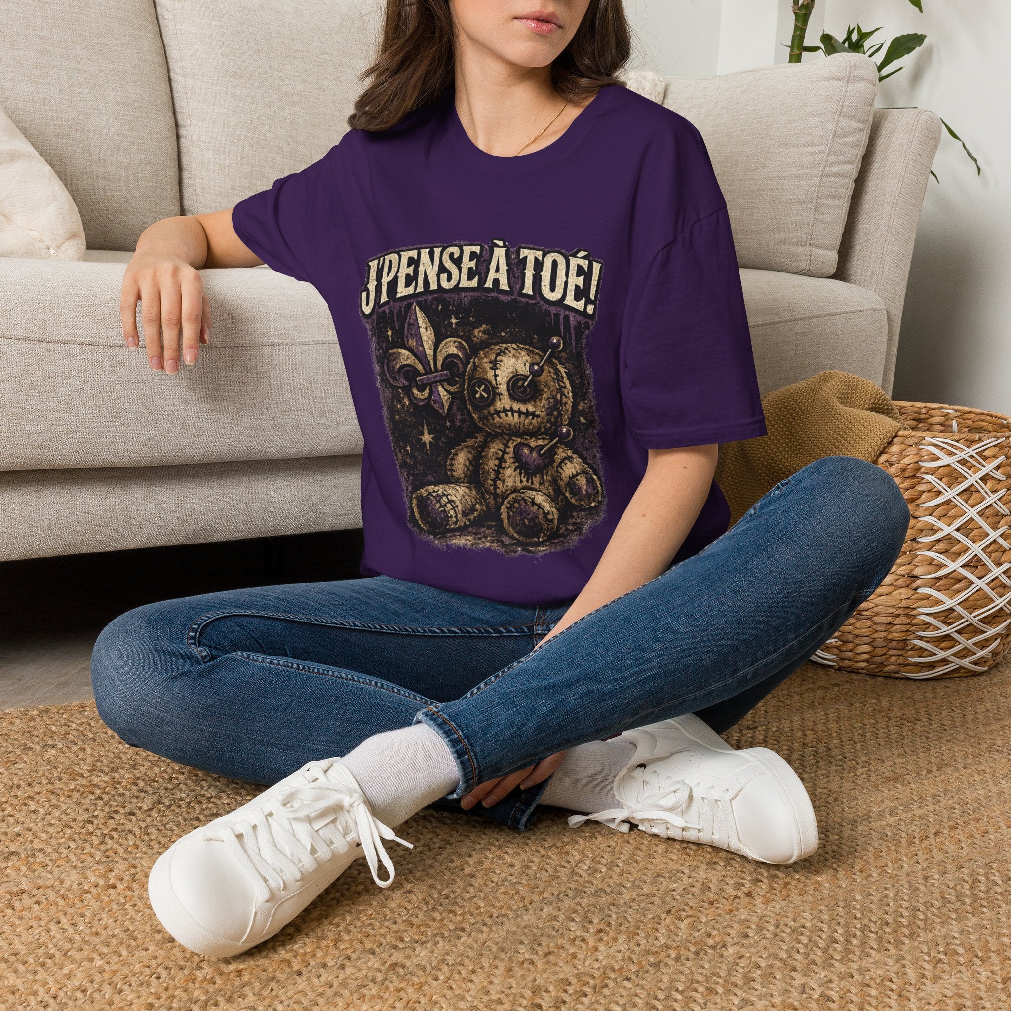 J'pense à Toé Teddy Bear T-Shirt Voodoo doll Funny Tee Quebec T-Shirt