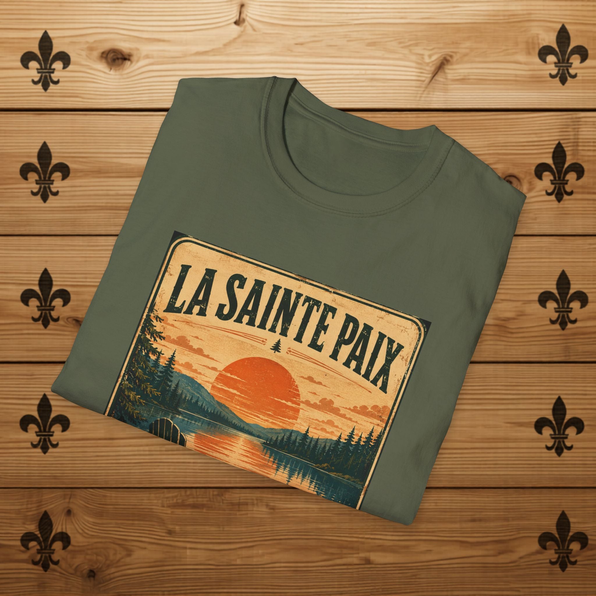 La Sainte Paix Sunset Lake T-Shirt | Vintage Nature Scene