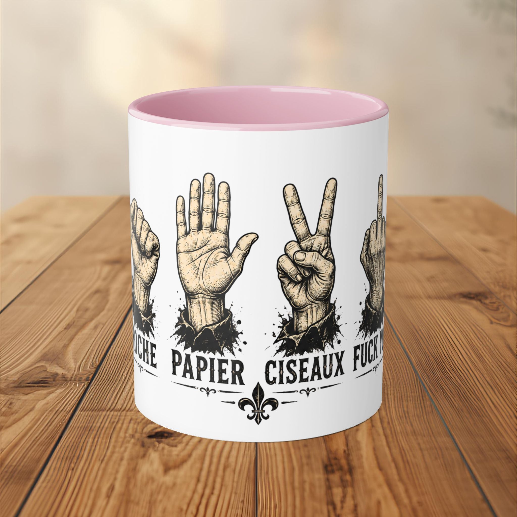 Tasse Roche Papier Ciseaux Tasse Québécoise Drôle et Sarcastique Quebtrash