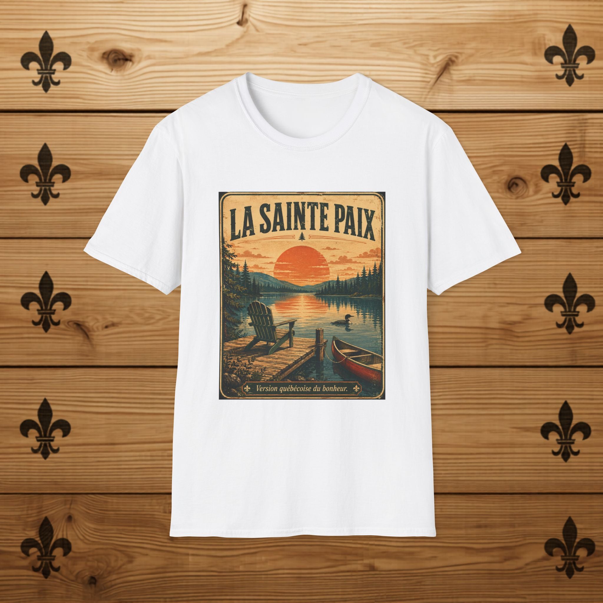 La Sainte Paix Sunset Lake T-Shirt | Vintage Nature Scene