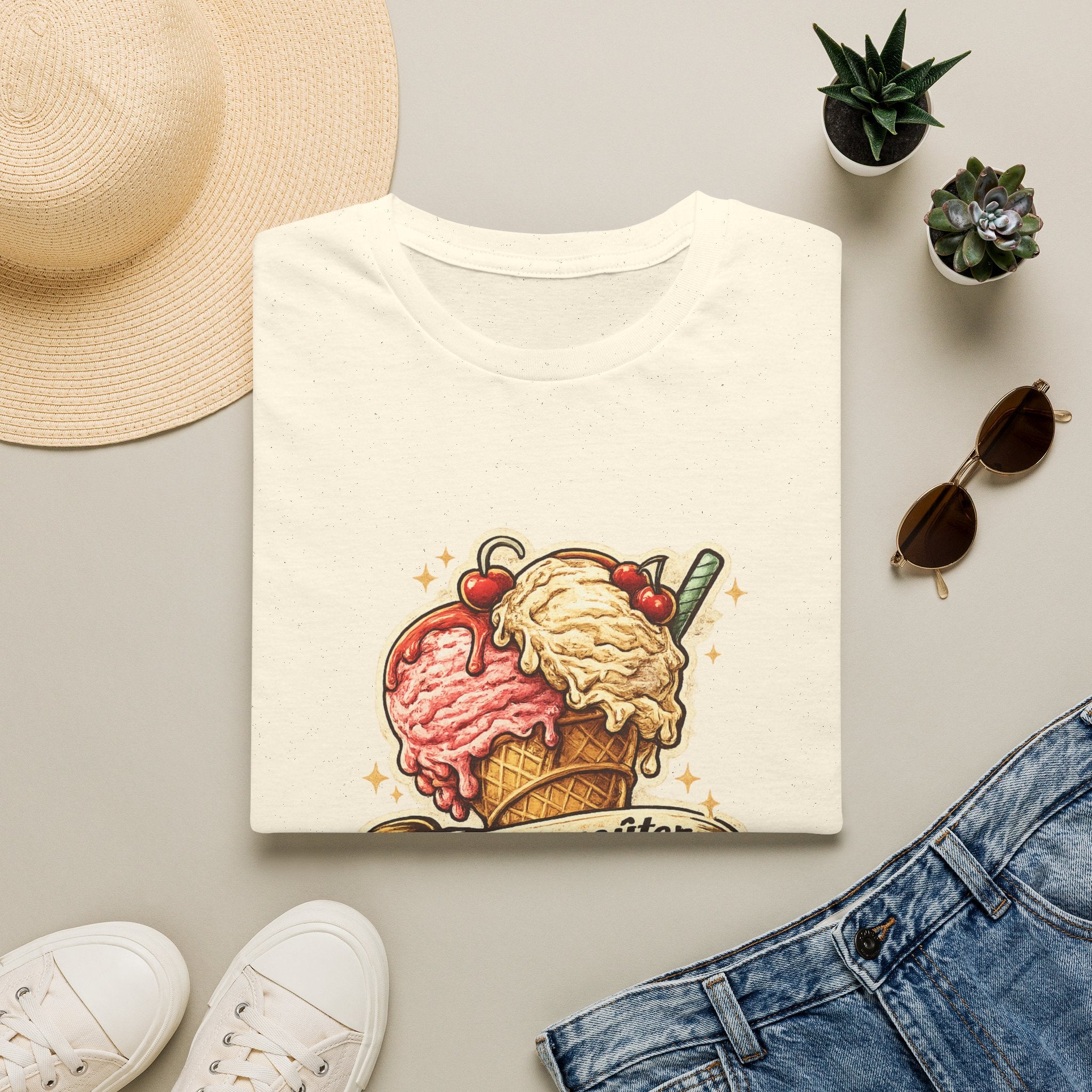 Ice Cream Cone Illustration T-Shirt Vintage Scoops Graphic Tee Quebecois T-Shirt