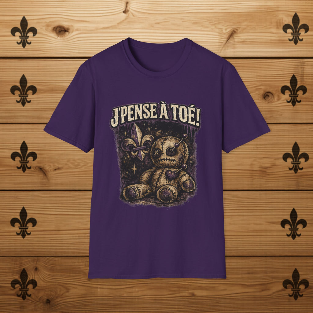 J'pense à Toé Teddy Bear T-Shirt Voodoo doll Funny Tee Quebec T-Shirt
