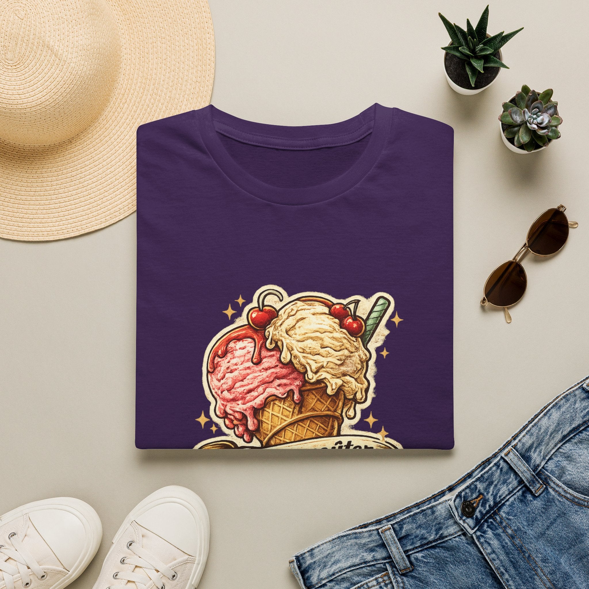 Ice Cream Cone Illustration T-Shirt Vintage Scoops Graphic Tee Quebecois T-Shirt