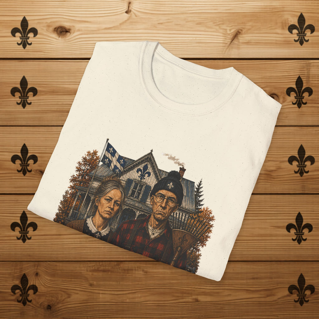 T-Shirt Couple Ferme Hantée Chandail Gothique Québécois Illustration Rustique Americana Couple Halloween