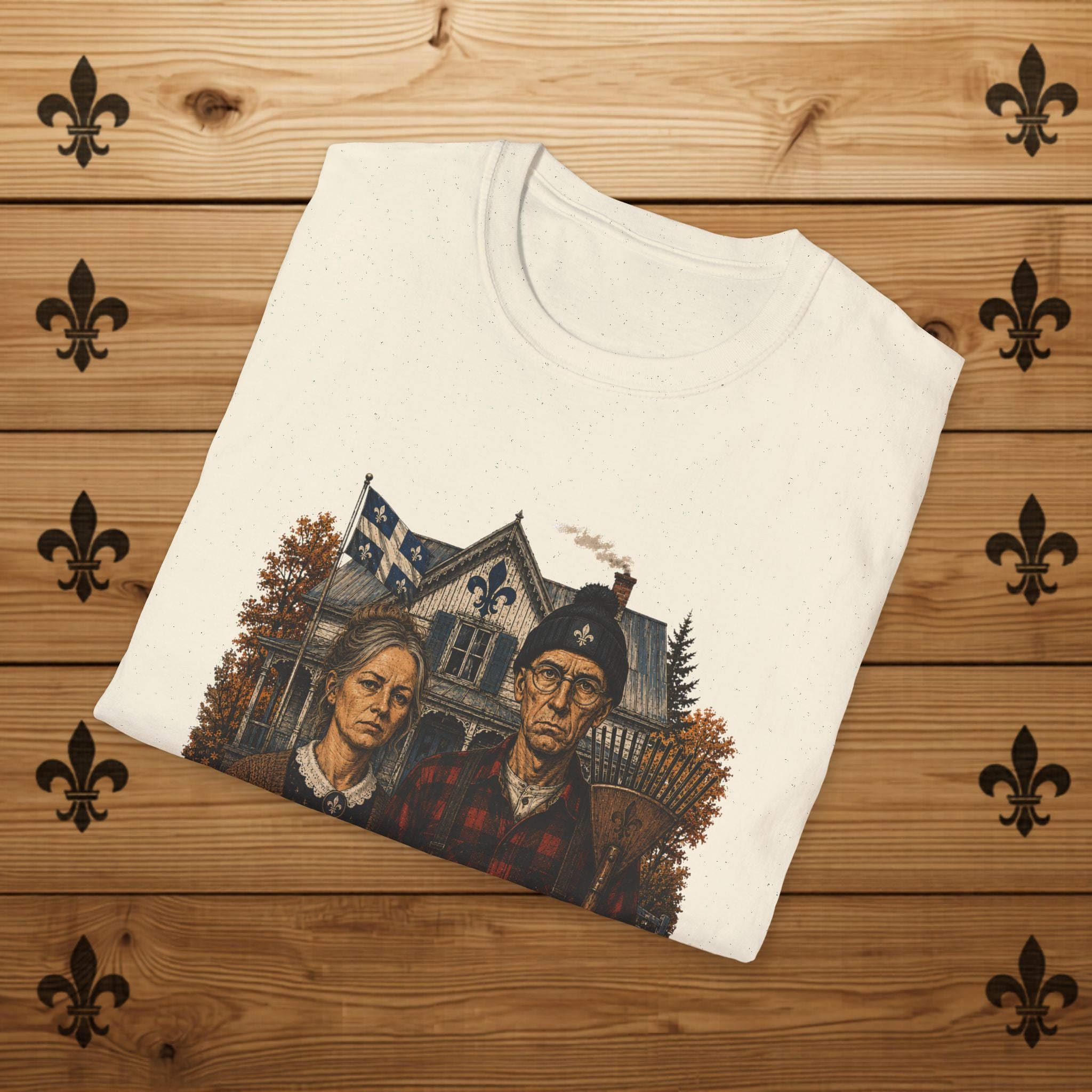 T-Shirt Couple Ferme Hantée Chandail Gothique Québécois Illustration Rustique Americana Couple Halloween