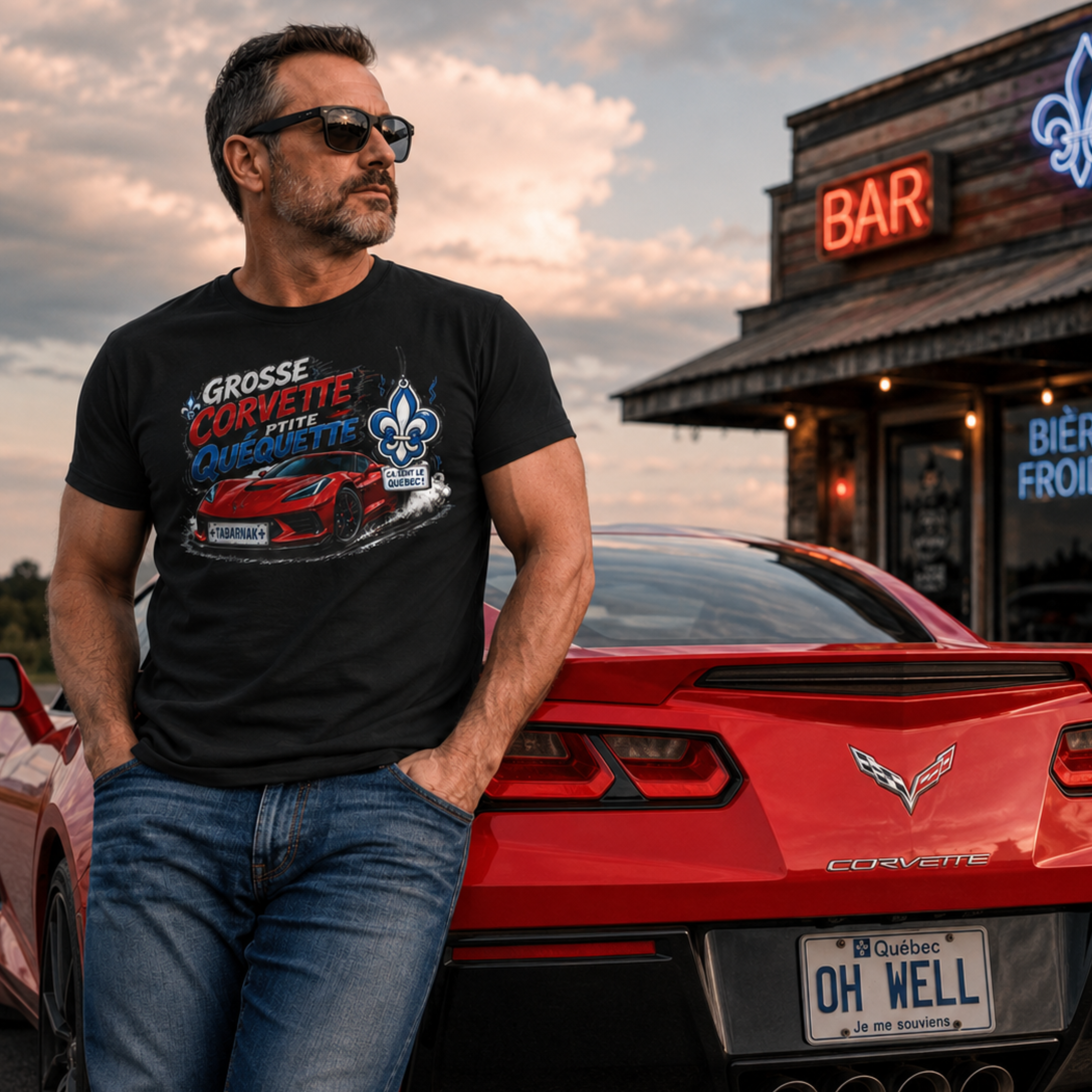 Grosse Corvette Ptite Quequette T-Shirt Red Sports Car Funny Quebec Tee Gift For Him