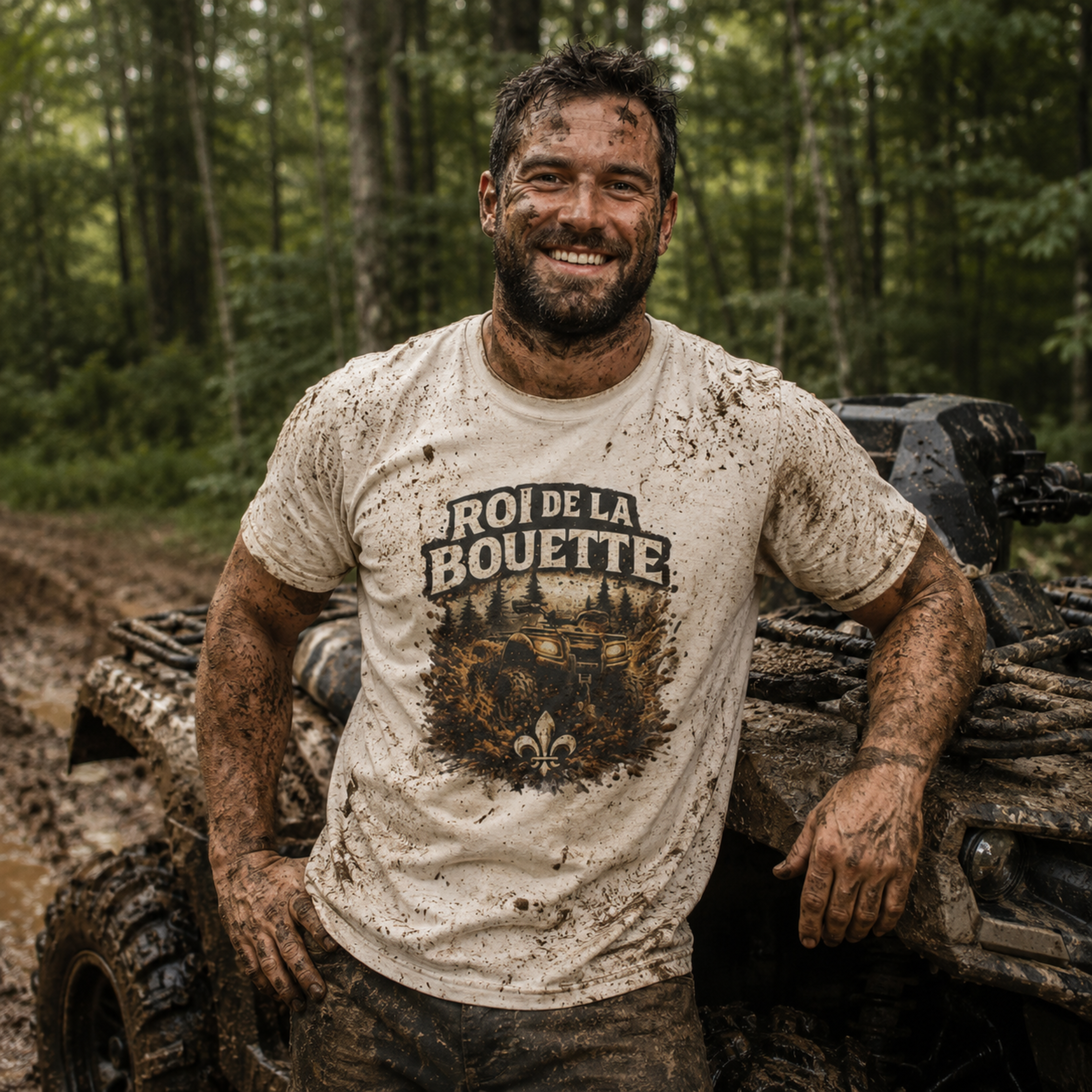 Roi de la Bouette T-Shirt Four Wheeler Mudding Offroad Forest Design Gars de Quatre Roues