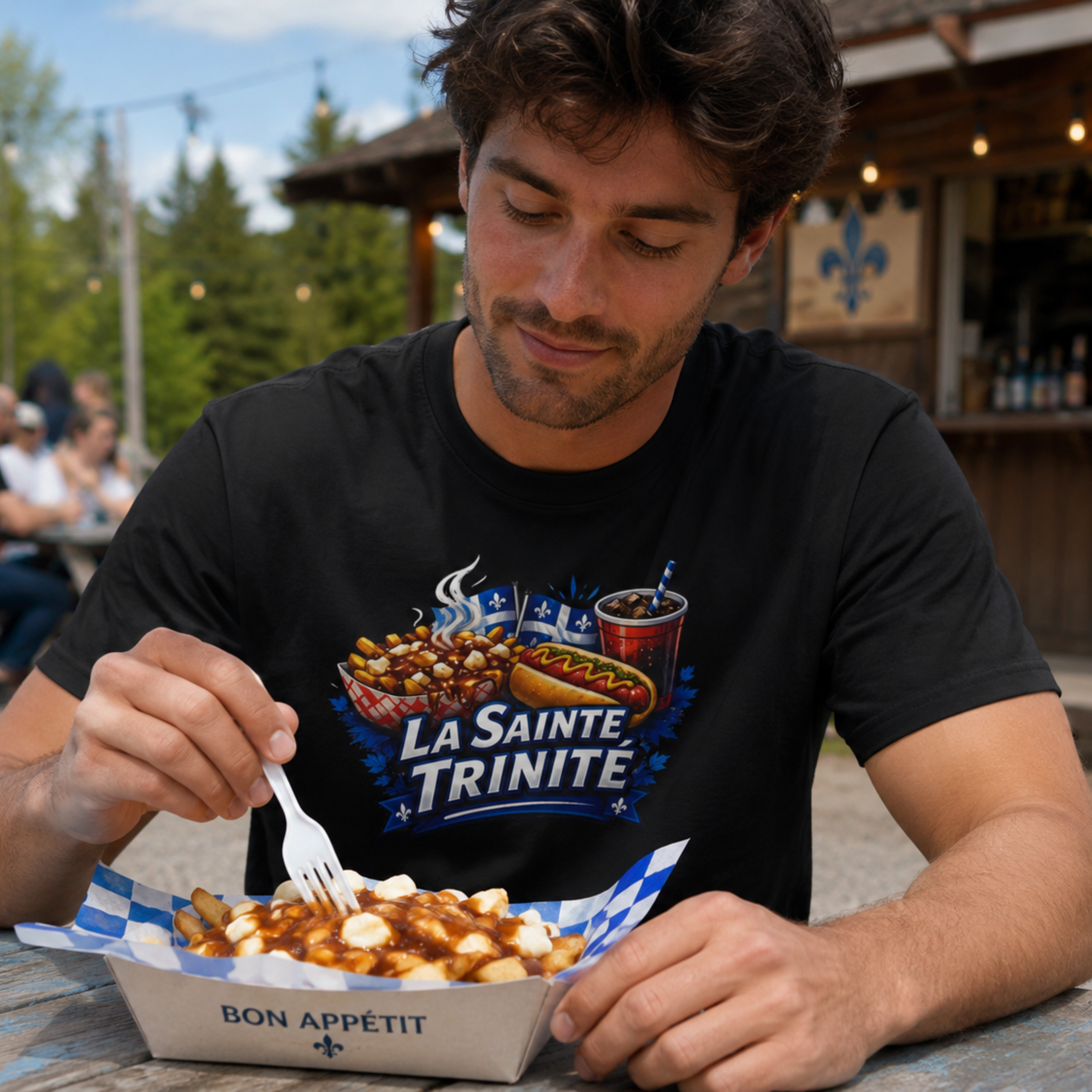 La Sainte Trinité – T-Shirt Québécois Poutine, Hot-Dog & Humour