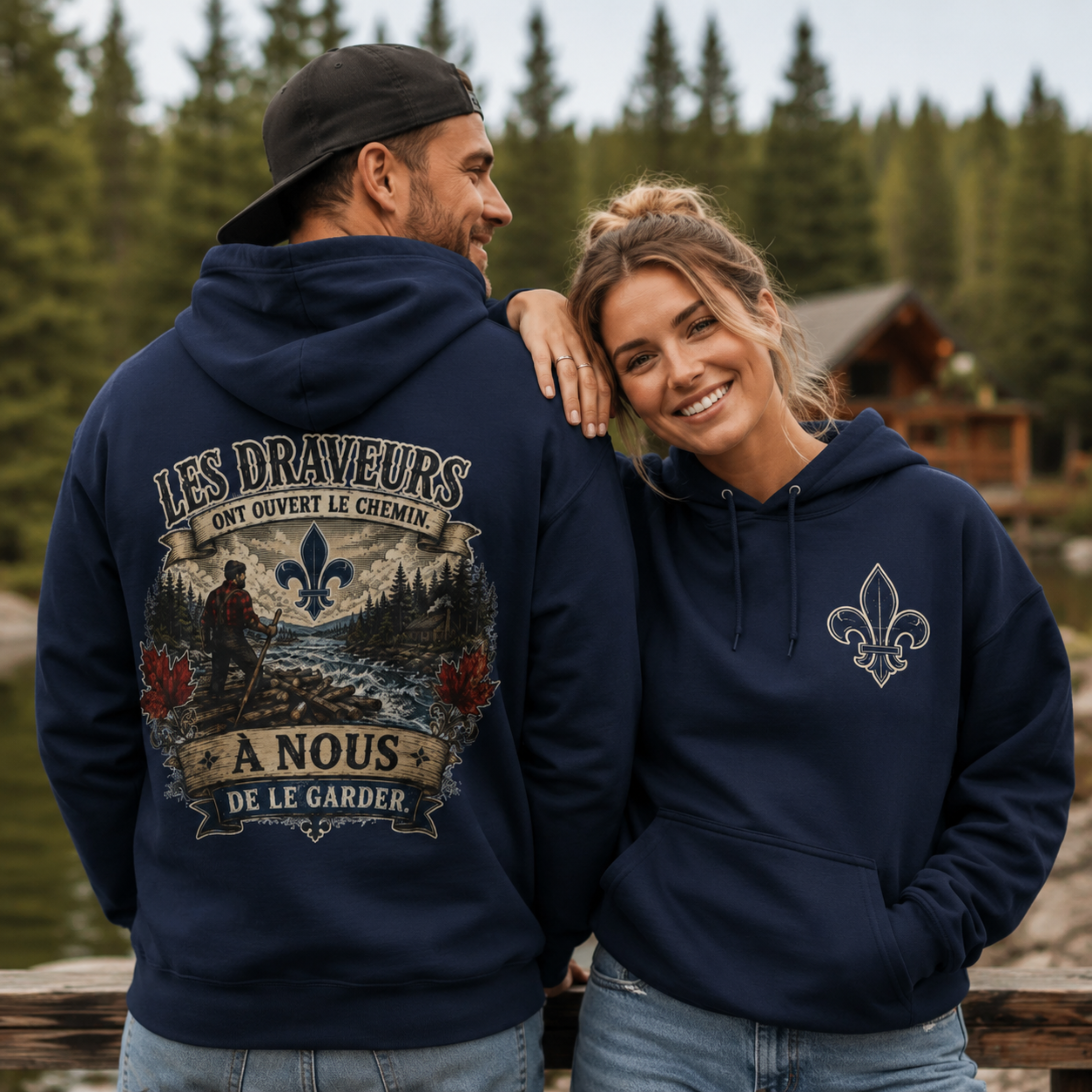Hoodie Québécois Fleur de Lys  Les Draveurs Chandail Québec