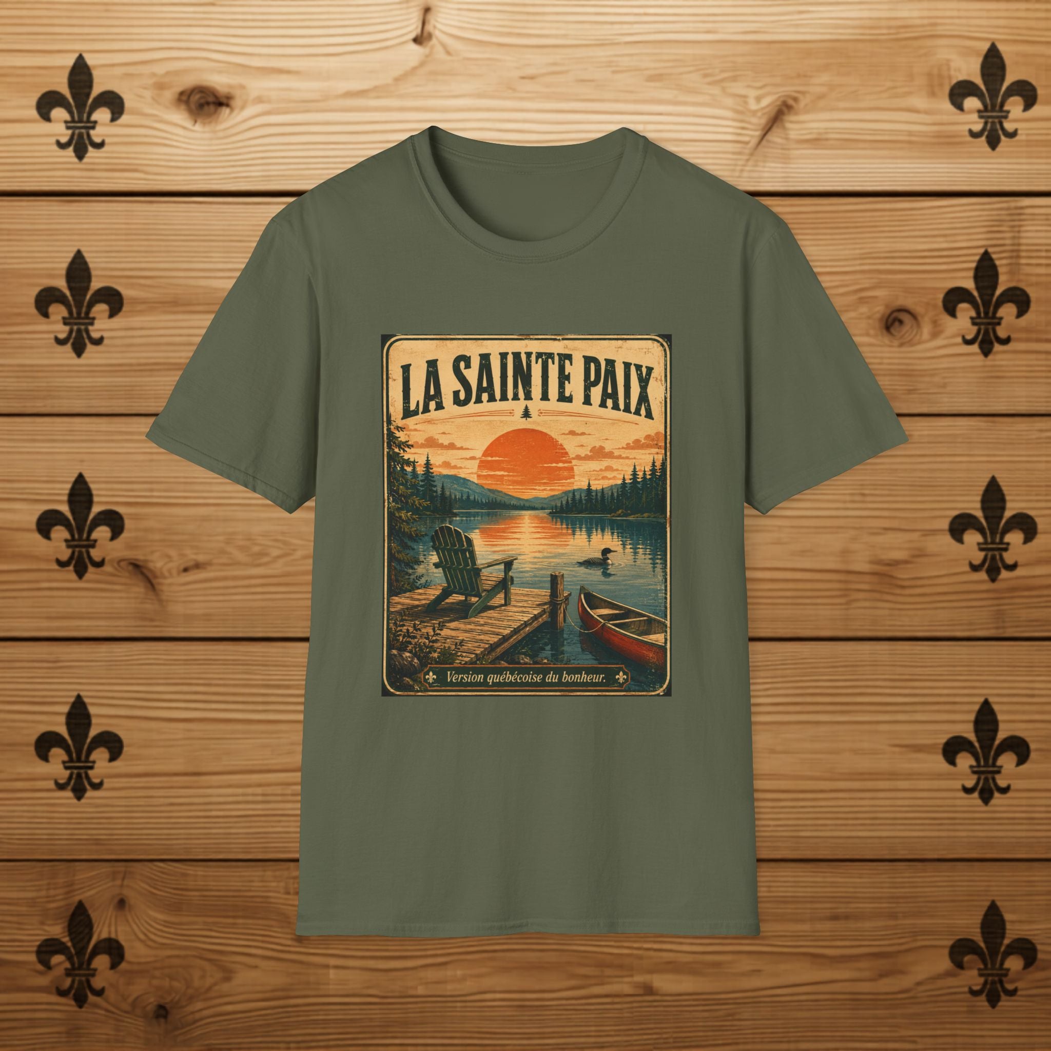 La Sainte Paix Sunset Lake T-Shirt | Vintage Nature Scene