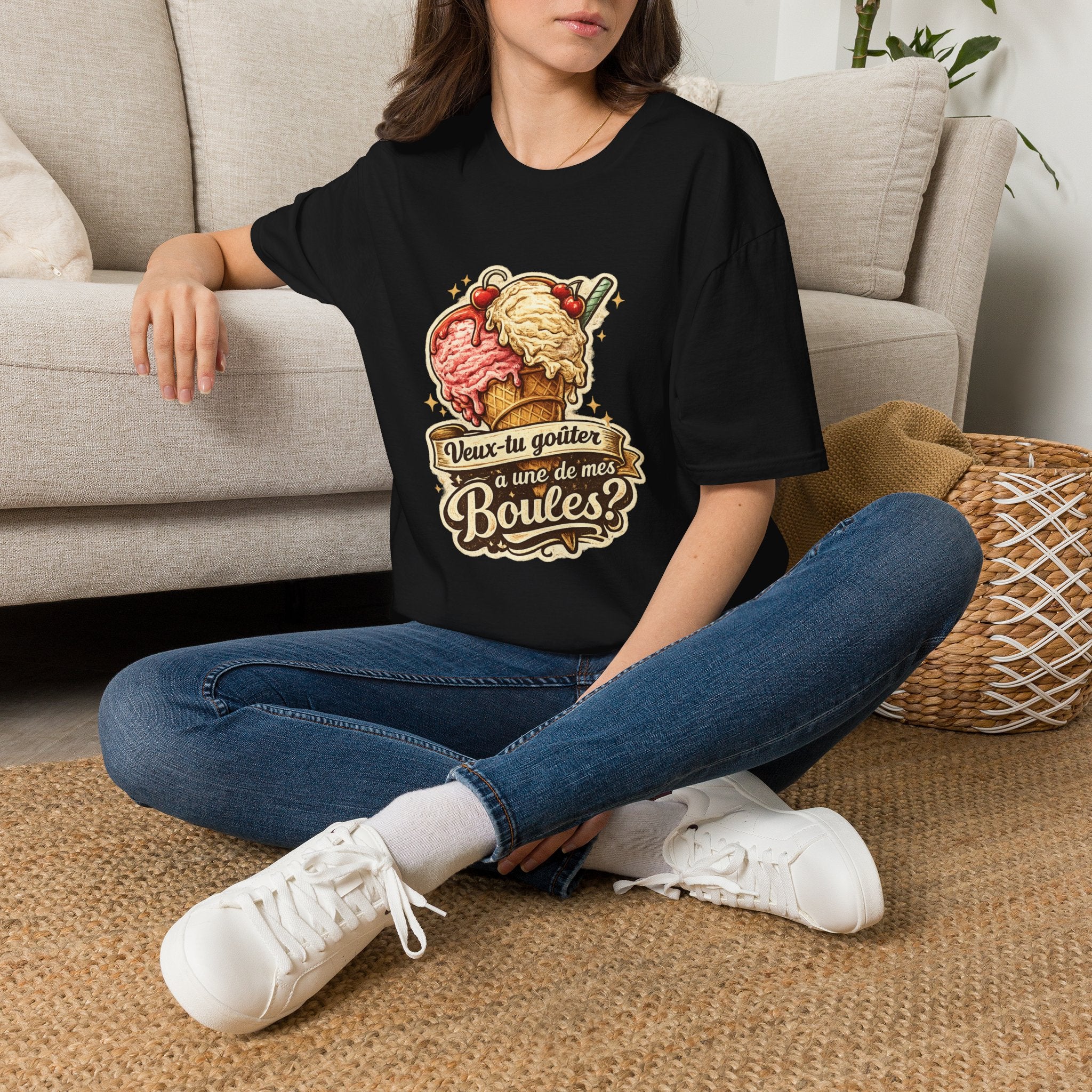 Ice Cream Cone Illustration T-Shirt Vintage Scoops Graphic Tee Quebecois T-Shirt