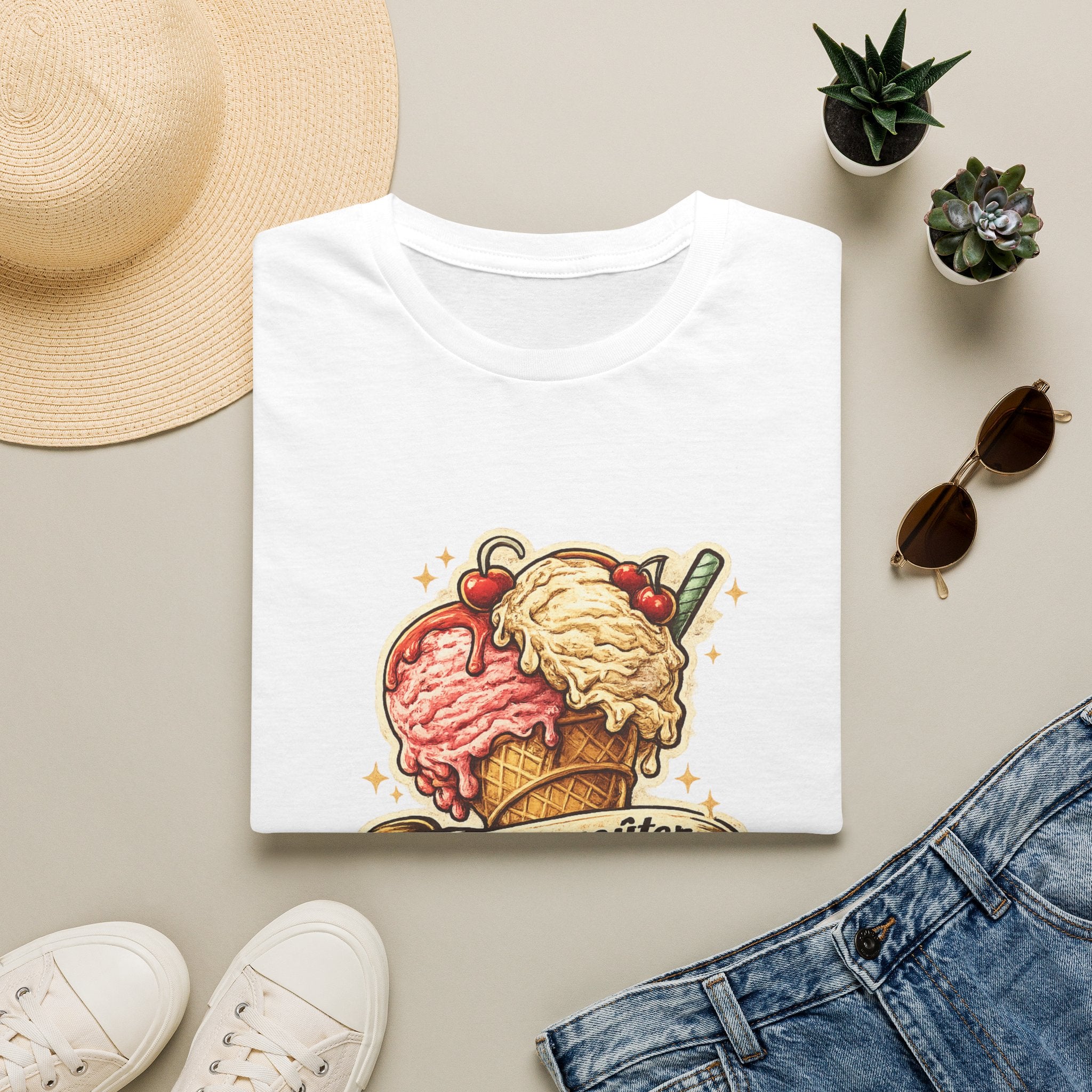 Ice Cream Cone Illustration T-Shirt Vintage Scoops Graphic Tee Quebecois T-Shirt