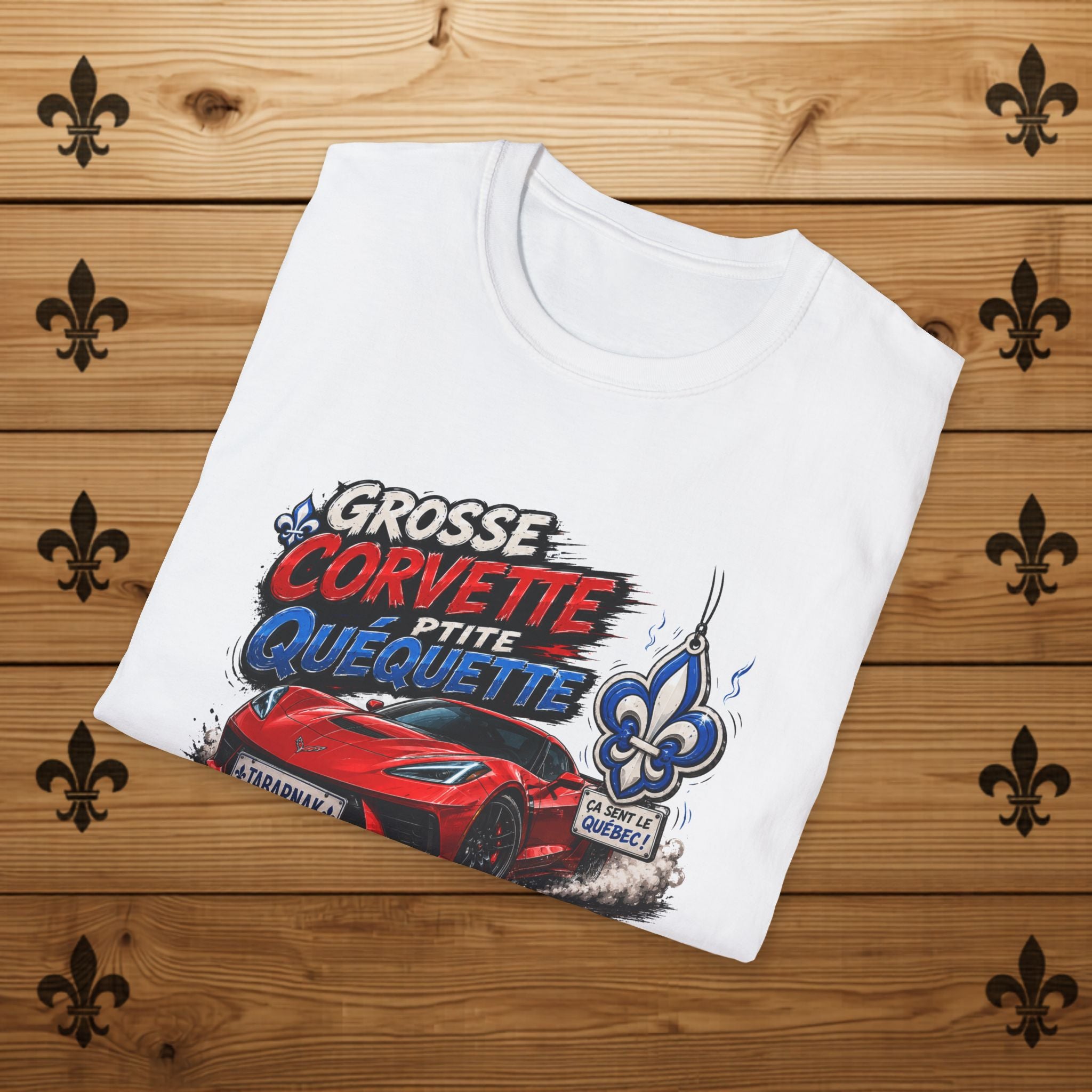 Grosse Corvette Ptite Quequette T-Shirt Red Sports Car Funny Quebec Tee Gift For Him