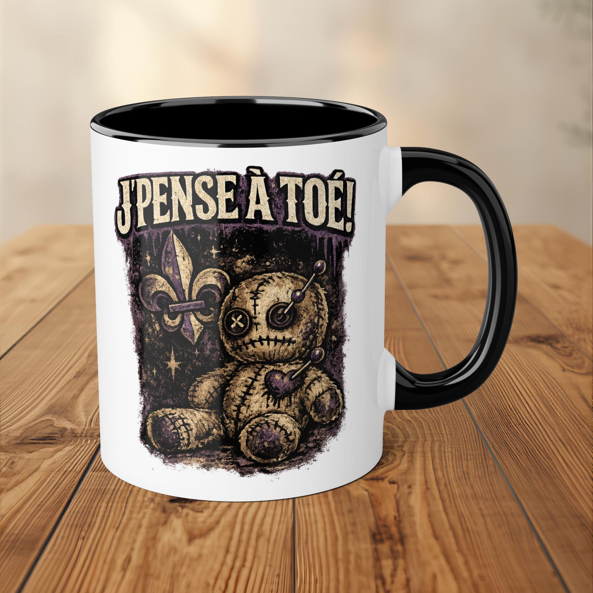 J'pense à Toé Voodoo Doll Mug Accent 11oz Cadeau Drôle