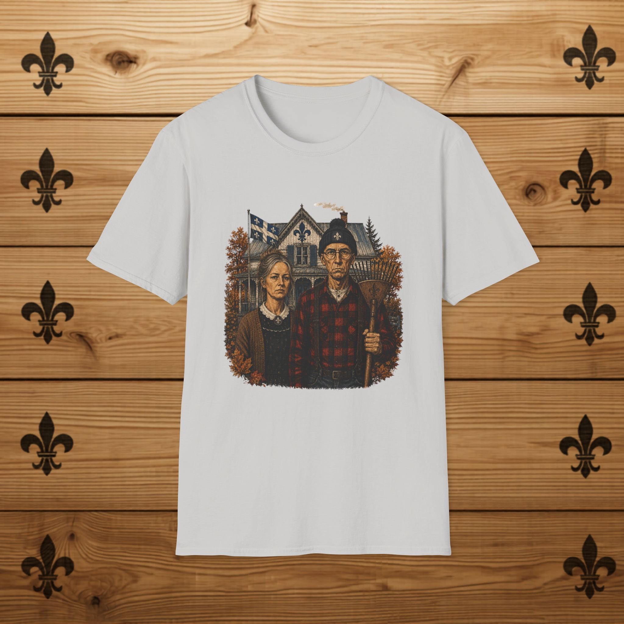 T-Shirt Couple Ferme Hantée Chandail Gothique Québécois Illustration Rustique Americana Couple Halloween