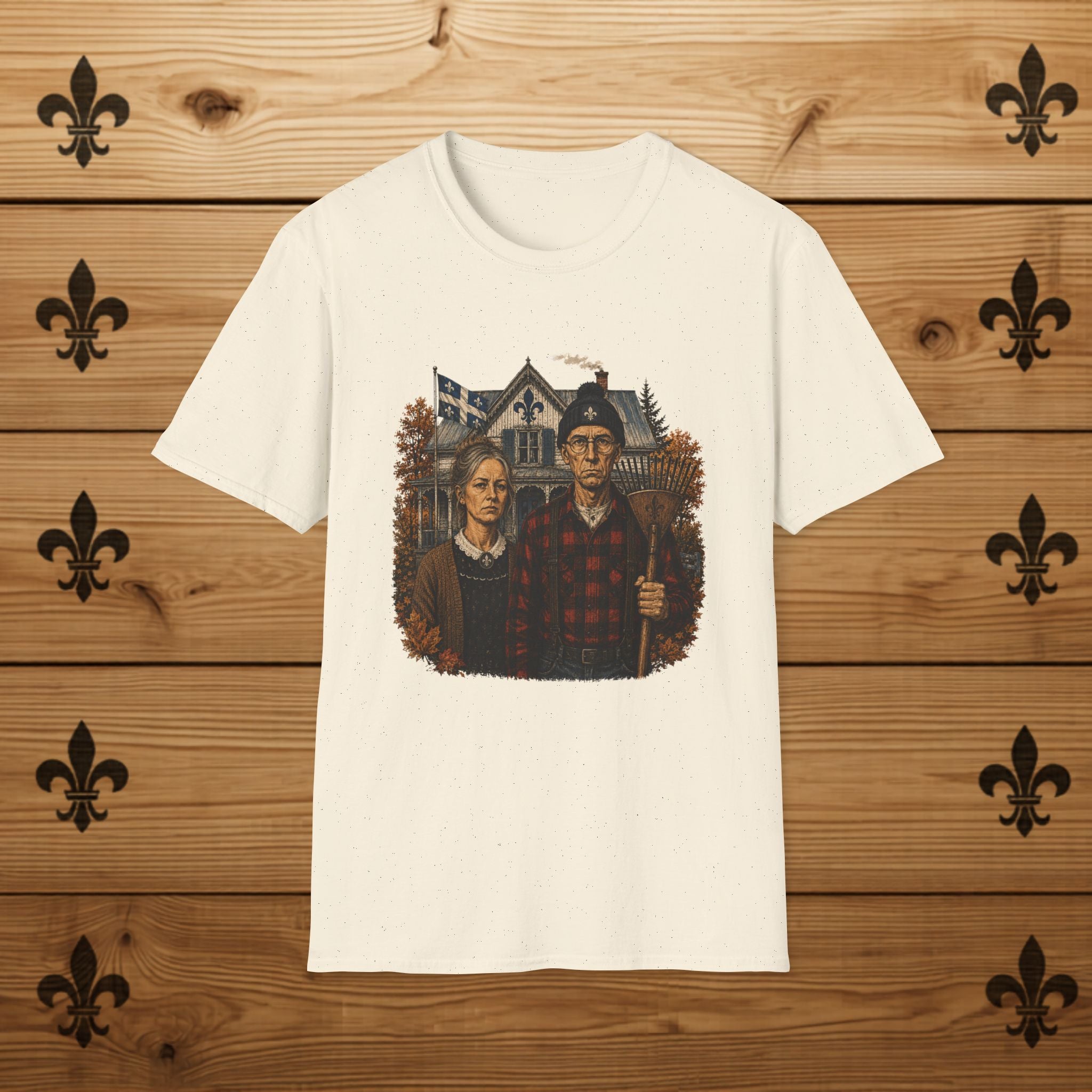 T-Shirt Couple Ferme Hantée Chandail Gothique Québécois Illustration Rustique Americana Couple Halloween