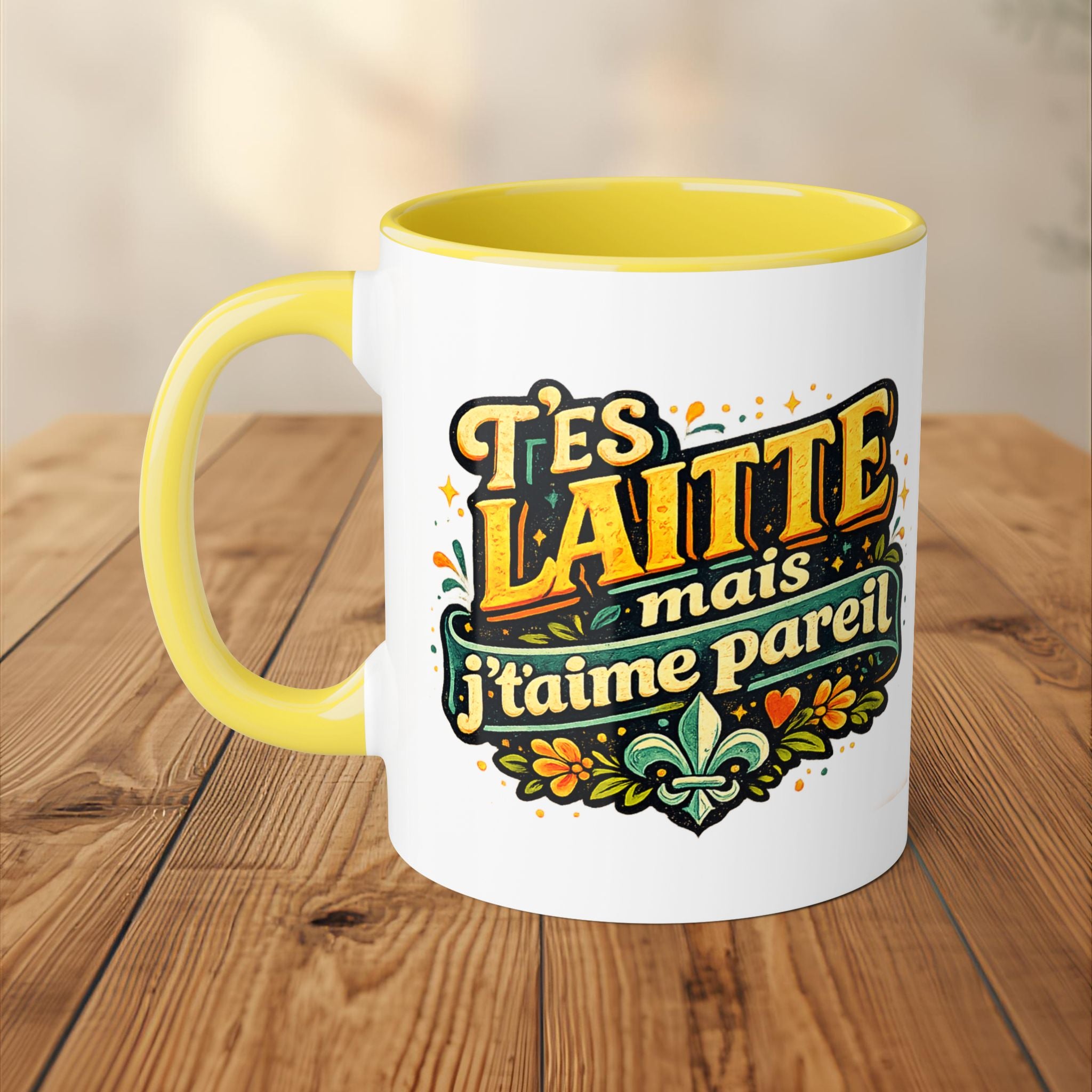 T'es Laitte mais j'taime pareil Mug 11oz Accent Ceramic Mug Tasse Drôle Quebec
