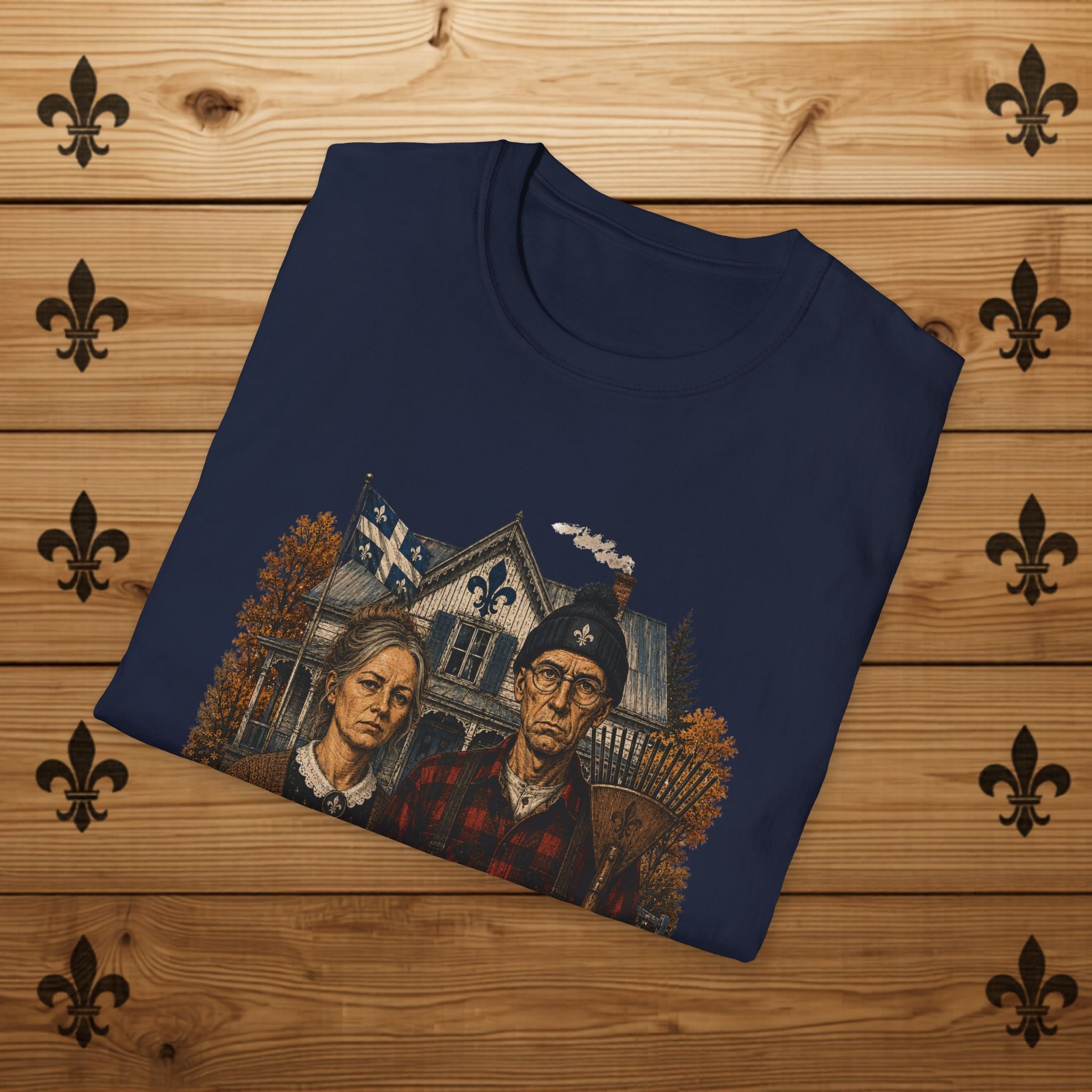 T-Shirt Couple Ferme Hantée Chandail Gothique Québécois Illustration Rustique Americana Couple Halloween