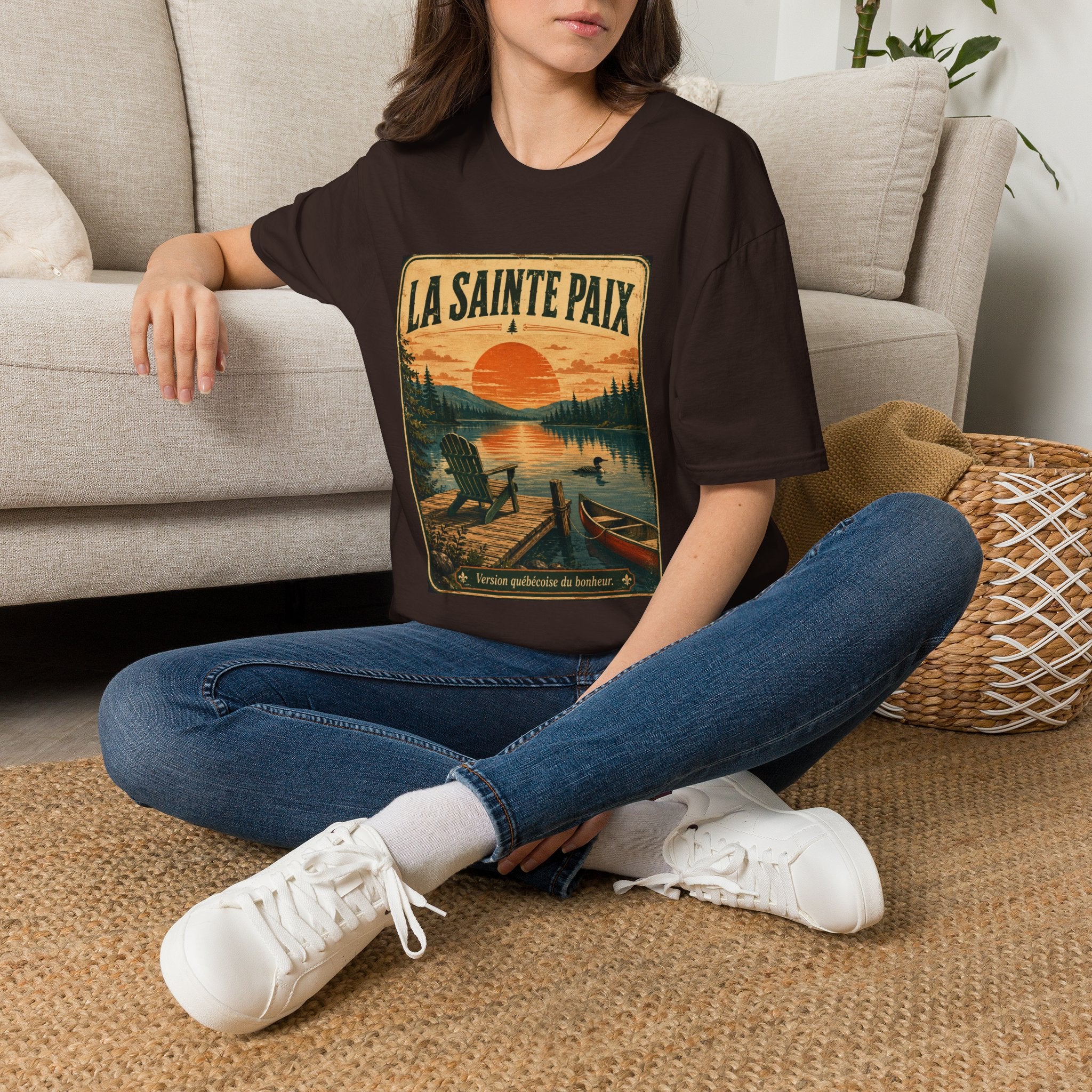 La Sainte Paix Sunset Lake T-Shirt | Vintage Nature Scene