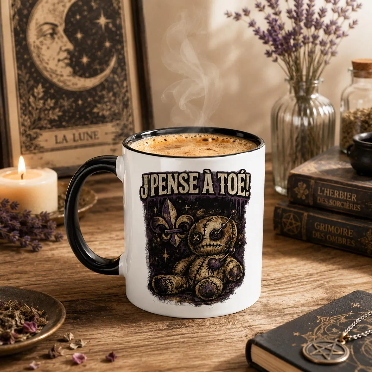 J'pense à Toé Voodoo Doll Mug Accent 11oz Cadeau Drôle